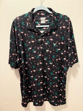 Callaway Men’s Black Flamingo All Over Graphic Printed Performance Polo Large